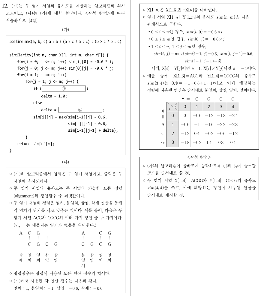 염기 서열 정렬과 동적 계획법
