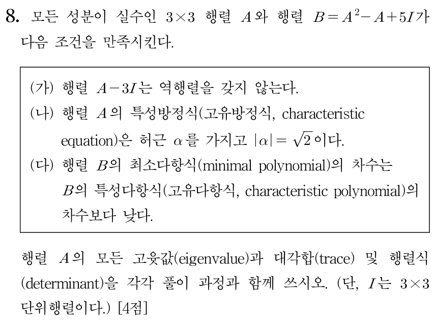 고윳값과 대각합 행렬식