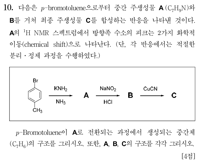 2026 임용 화학 p-Bromotoluene 중간체 구조