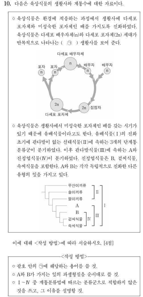 육상식물의 생활사와 계통수