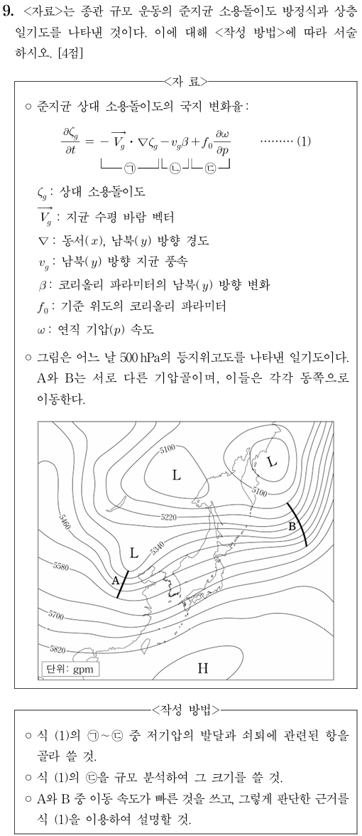 준지균 소용돌이도 방정식 상층 일기도