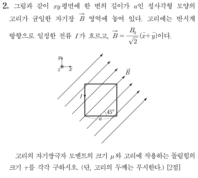 자기쌍극자 모멘트와 돌림힘 크기
