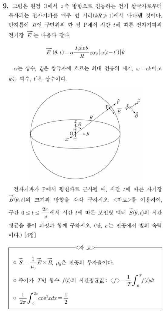 2026 중등임용 물리 기출 전공A 9번 문제