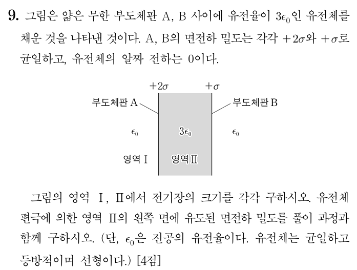 전기장의 크기 및 면전하 밀도